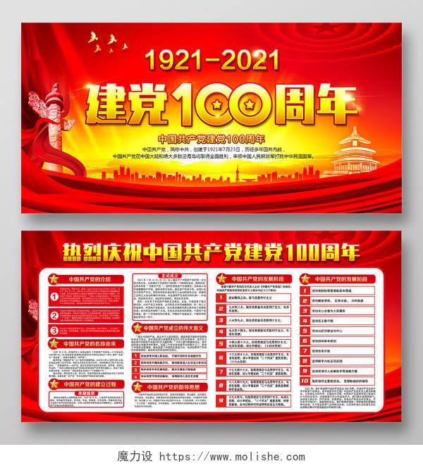 红色风格建党100周年宣传栏